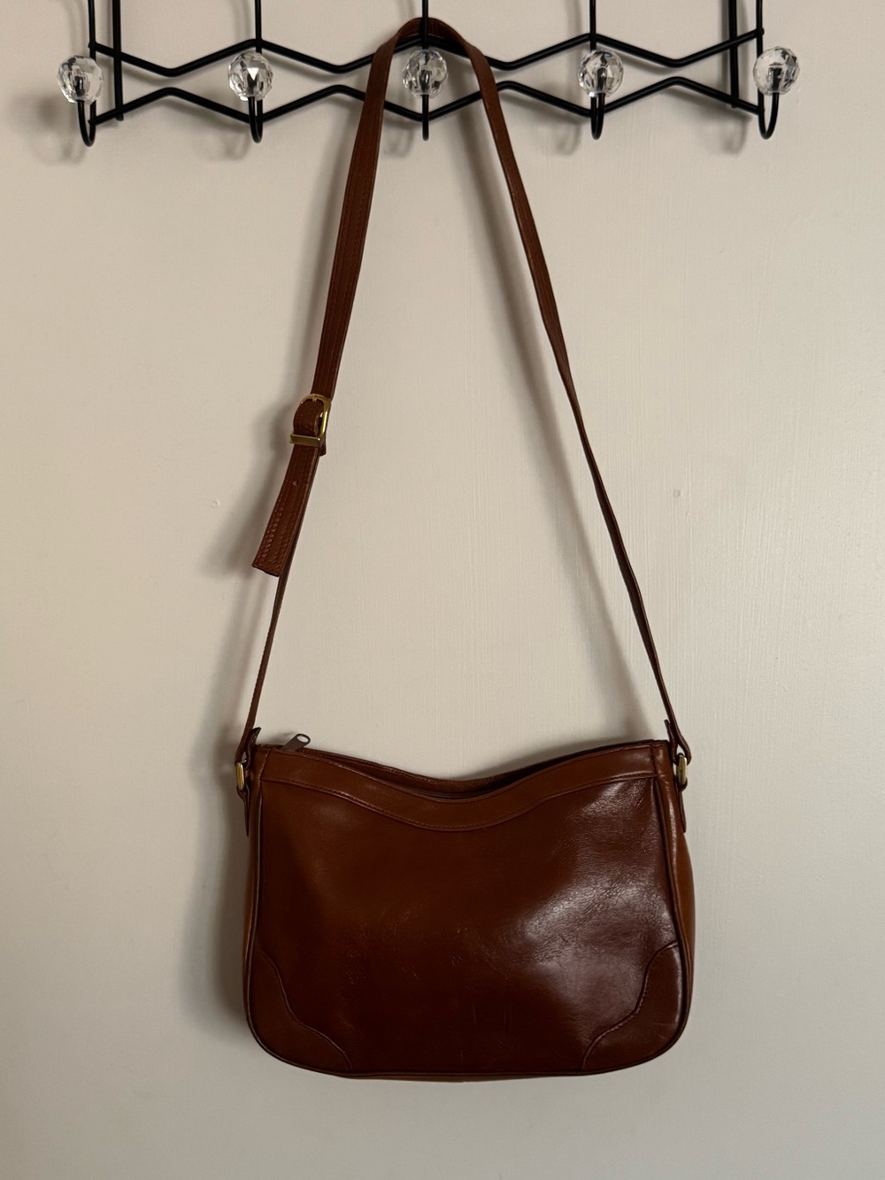 Brown Genuine Leather Shoulder Bag with Adjustable Strap